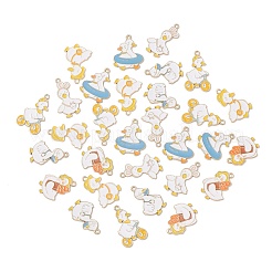 30個6スタイルアロイエナメルペンダント  アヒルのチャーム  ライトゴールド  ホワイト  29~34x19~24x1.5mm  穴：1.8mm  5個/スタイル&nbsp;ENAM-CJ0005-22