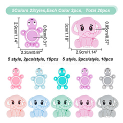 20個10スタイルシリコンビーズセット  カメとゾウ  ミックスカラー  29~30x22~29x8~9.5mm  穴：2.8~3mm  2個/スタイル&nbsp;SIL-AR0001-09