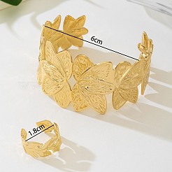 フラワー合金カフバングル＆カフリングセット  ゴールドカラー  60ミリ＆18mm&nbsp;FS-WGC74E4-01