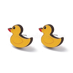 天然木のスタッドピアス  女性用316ステンレスジュエリー  アヒルの模様  15x17mm  ピン：0.6mm&nbsp;EJEW-C013-01A