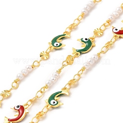 Colorful Enamel Dolphin with Evil Eye & Brass Flat Round Link Chains&nbsp;CHC-A006-15G
