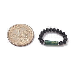 Natural & Synthetic Mixed Gemstone & Glass Column Beaded Stretch Ring for Women&nbsp;RJEW-JR00563