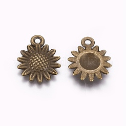 合金のチベット風チャーム  ヒマワリ  アンティークブロンズ  18.6x15x2.5mm  穴：1.8mm&nbsp;A-PALLOY-WH0066-12AB