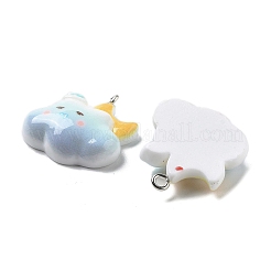 天気をテーマにした不透明樹脂ペンダント  月と雲のチャーム  空色  24.5x23x7mm  穴：2mm&nbsp;RESI-R444-01C