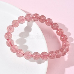 女性用天然ストロベリークォーツラウンドビーズストレッチブレスレット  ビーズ：7.8~8.8mm  内径：2.01~2.09インチ（5.1~5.3cm）&nbsp;BJEW-Z158-03G-03