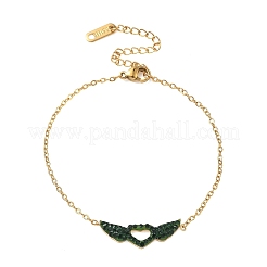 Valentine's Day 304 Stainless Steel Rhinestone Heart with Angel Wings Link Bracelets&nbsp;SA-CBA5F76-01G