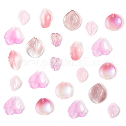 120個6スタイル秋テーマツートン透明ガラスチャーム  花弁  パールピンク  13.5~20x10.5~19.5x3.5~6mm  穴：1~1.6mm  20個/スタイル&nbsp;GLAA-FS0002-23
