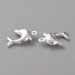 真鍮製チャーム  長持ちメッキ  イルカ  925銀メッキ  15x10.5x3.5mm  穴：1mm&nbsp;KK-H739-08A-S