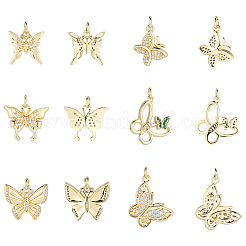 12Pcs Brass Micro Pave Clear Cubic Zirconia Pendants&nbsp;KK-BBC0023-92G