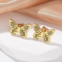バタフライ 304 ステンレス スタッド イヤリング  イオンプレーティング（ip）  ゴールドカラー  12.5x16.5mm&nbsp;EJEW-L287-061G