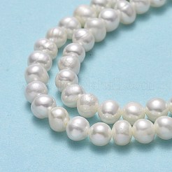 天然養殖淡水パールビーズ連売り  ポテト  ベージュ  4~5x4~5.5x4.5~5mm  穴：0.5~0.7mm  約76~81個/連  13.70~14.17インチ（34.8~36cm）&nbsp;PEAR-F018-13F-01