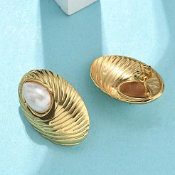 201ステンレススチールスタッドピアス  304ステンレス鋼のピンとABSプラスチックの模造真珠付き  PVD真空メッキ  長持ちメッキ  オーバル  18.5x28mm&nbsp;EJEW-D354-08G-05