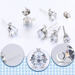 60Pcs 3 Size Clear Cubic Zirconia Stud Earring Findings&nbsp;STER-SP0001-01