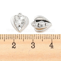 クリアガラスチャーム  真鍮のパーツと  ハート  プラチナメッキ  11x9.5x3mm  穴：1.2mm&nbsp;X-KK-E090-25P