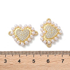 Brass Micro Pave Clear Cubic Zirconia Heart Links&nbsp;KK-M287-02G