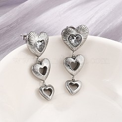 Heart 304 Stainless Steel Clear Cubic Zirconia  Dangle Stud Earrings&nbsp;EJEW-D319-17P