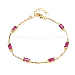 Brass Pave Rectangle Cubic Zirconia Link Chain Bracelets&nbsp;KK-CBA960E-14G