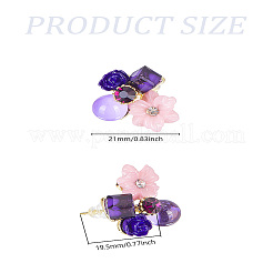 合金スタッドピアス1組  花  アクリルと樹脂を使用  ゴールドカラー  19.5x21mm&nbsp;EJEW-LP0007-079