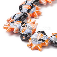 手作りの陶器ビーズ  魚  ダークオレンジ  17~18x21~22x7~7.5mm  穴：2mm&nbsp;X1-PORC-G002-54I
