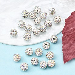 樹脂粘土ラインストーンビーズ  パヴェボールディスコビーズ  グレードA  クリスタルAB  pp9（1.5mm）  1.6mm  穴：6mm&nbsp;RB-H284-6MM-AB