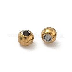 304ステンレススチールビーズ  イオンプレーティング（ip）  長持ちメッキ  ラックめっき  18KGP本金メッキ  ラウンド  4x3mm  穴：1.6mm&nbsp;STAS-P448-06E-G