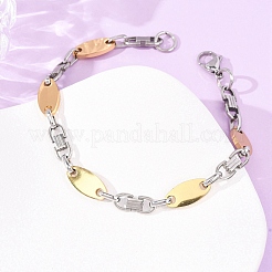 304ステンレススチール製オーバルリンクチェーンブレスレット（女性・男性用）  イオンプレーティング（ip）  ゴールデン·ステンレス鋼色  9.25インチ（23.5cm）&nbsp;BJEW-F527-08A-GP