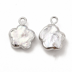 バロック天然ケシパールコネクターチャーム  花のリンク  真鍮の二重ループ付き  プラチナ  14~15x11~12x3~5mm  穴：1.8mm&nbsp;PEAR-P004-22A-P01