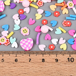 手作り樹脂クレイカボション  プラスチック付き  混合図形  ミックスカラー  4~14x1~10x0.3~6mm&nbsp;CLAY-N013-14