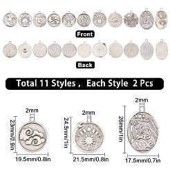 22個11スタイルのチベットスタイルの合金ペンダントエナメルセッティング  カドミウムフリー＆ニッケルフリー＆鉛フリー  フラットラウンド  タイスターリングシルバーメッキ  23~26x16~21.5x2~3mm  穴：2mm  2個/スタイル&nbsp;FIND-SC0002-23