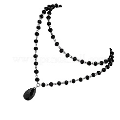 Gothic Style Alloy & Acrylic Handmade Link Chain Black Teardrop Pendant Double Layer Necklaces for Women&nbsp;FS-WG22283-01