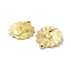 304ステンレスペンダント  ハートチャーム付きの花  ゴールドカラー  23x20x3mm  穴：1.8mm&nbsp;STAS-A168-05G
