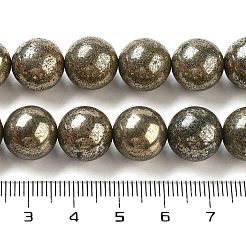 天然石パイライトラウンドビーズ連売り  グレードA  8mm  穴：1mm  約48~49個/連  15インチ&nbsp;G-F197-10-8mm