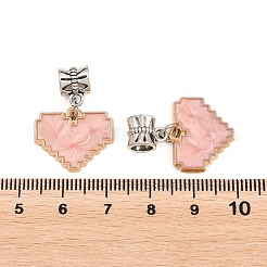 合金エナメルヨーロピアンダングルチャーム  大穴ペンダント  ハート  アンティークシルバー  パールピンク  29mm  穴：5mm&nbsp;PALLOY-YW012-02