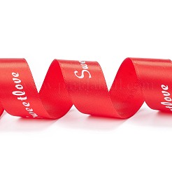 ポリエステルグログランリボン  単語甘い愛と  ギフトラッピングパーティー用  レッド  1インチ（25mm）  45 m /ロール&nbsp;SRIB-H039-A03
