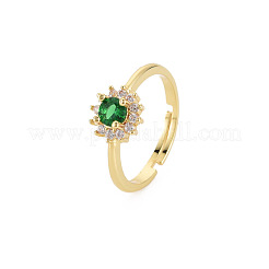 Flat Round Glass Adjustable Ring with Cubic Zirconia&nbsp;RJEW-S049-009G