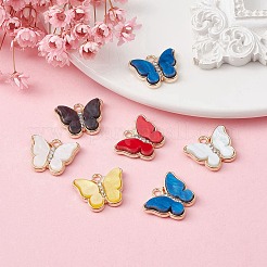 アクリルパーツ  ライトゴールドトーン合金ラインストーン付き  バタフライチャーム  ミックスカラー  15x18x4mm  穴：1.8mm&nbsp;FIND-YW0003-62