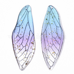 透明なエポキシ樹脂の大きなペンダント  金箔  昆虫の羽  ライトスカイブルー  51x16.5x1~2.5mm  穴：1.2mm&nbsp;X-RESI-T046-01D