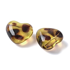 樹脂ビーズ  ヒョウ柄の模様で  ハート  17x18x9mm  穴：2mm&nbsp;RESI-D300-04B