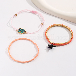 プラスチックビーズブレスレット  女性用合成スター＆エレファントチャームブレスレット  カラフル  内径：1/4インチ（0.6cm）〜1/4インチ（0.7cm）&nbsp;AC5458