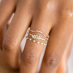 3Pcs Rhombus Zinc Alloy with Crystal Rhinestone Finger Rings&nbsp;FS-WG622CD-05