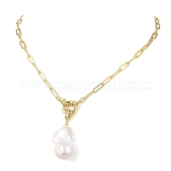 Natural Baroque Pearl Keshi Pearl Nuggets Pendant Brass Paperclip Chain Necklaces for Women&nbsp;NJEW-JN06145