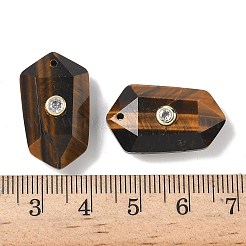 天然タイガーアイファセットペンダント  クリスタルクラスター型チャーム  真鍮マイクロパヴェキュービックジルコニアのパーツ  ゴールドカラー  24.5x14.5x7.5~8.5mm  穴：1.2mm&nbsp;G-B151-02H