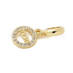 Mother's Day Brass Micro Pave Clear Cubic Zirconia Ring with Word MOM European Dangle Charms&nbsp;KK-P293-32G