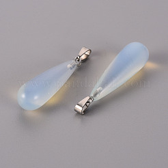 オパールペンダント  ステンレススチール製のベールスナップ付き  ティアドロップ  ステンレス鋼色  33~36x10mm  穴：3x4mm&nbsp;G-T132-035A