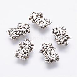 チベット風合金チャーム  ドラゴン  アンティークシルバー  15x10x3mm  穴：1.5mm&nbsp;PALLOY-E431-03AS