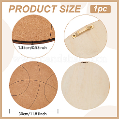 木製の壁掛けジュエリーディスプレイコルクトレイ  バスケットボールの形  バリーウッド  30cm&nbsp;AJEW-WH0348-466F