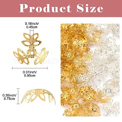 50g 2色メッキ鉄製ファンシービーズキャップ  3  - 花びらの花  ゴールデン＆シルバー  8.5~12x10~14x4~6mm  穴：1.2mm  25 G /カラー  約250PCS /カラー&nbsp;IFIN-YW0003-96