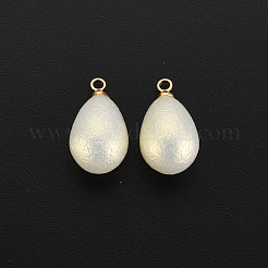 ABSプラスチックパール調ペンダント  金メッキ真鍮ループ付き  ティアドロップ  乳白色  17.5x9.5mm  穴：1.6mm&nbsp;KK-N242-015