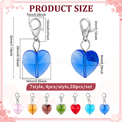 28Pcs 7 Colors Faceted Heart Glass Pendants Decoration&nbsp;HJEW-PH02042