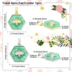 4個2色真鍮ペンダント  カドミウムフリー＆鉛フリー  エナメル  蜂のチャームが付いた六角形  ミックスカラー  18.5x18x3mm  穴：4.5x2mm  2個/カラー&nbsp;KK-YW0004-55
